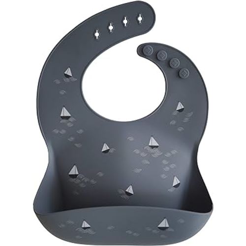 mushie Silicone Baby Bib | Adjustable Fit Waterproof Bibs (Boats)