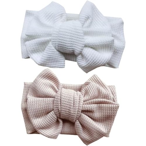 Toyvian Baby Bow Headbands 2 Pack Large Soft Hair Bows Stretchy Infant Hair Accessories for Newborn Girls Birthday Festival Family Photo
