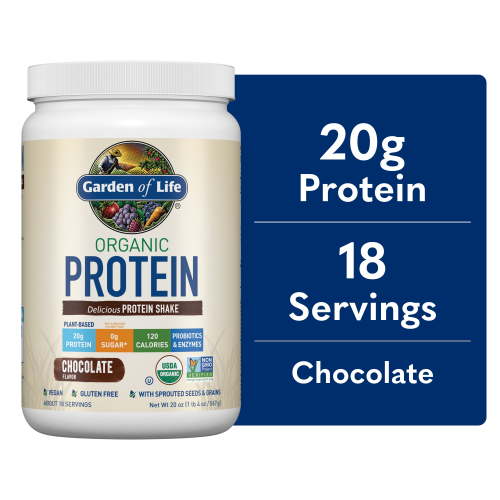 Garden of Life Organic Plant-Based Protein Powder, Chocolate, 20g Protein Shake Drink, Vegan, Probiotics, Digestive Enzymes, 20oz