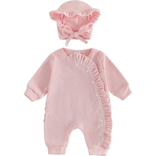 Newborn Baby Girl Clothes Ruffle Wrap Romper+ Bonnet