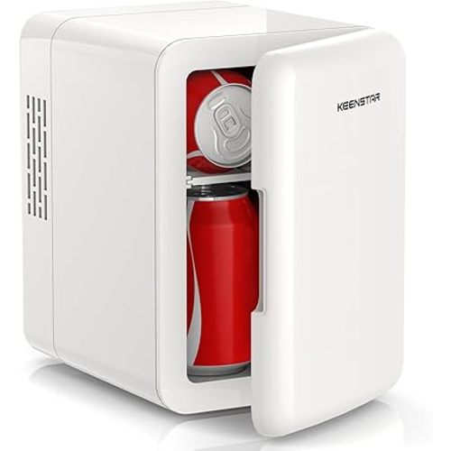 KEENSTAR 4L Mini Fridge for Skincare & Food, 110V/12V Cooler & Warmer Portable Refrigerator for Bedroom, Office, Car, Dorm - Energy Efficient Fridge for Breakfast Milk, Cosmetic, Snacks(White)