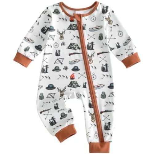 Baby Girl Boy Hunting Clothes Mallard Duck Deer Romper Zipper Jumpsuit Retro Bodysuit Newborn Going Home Outfit Fall