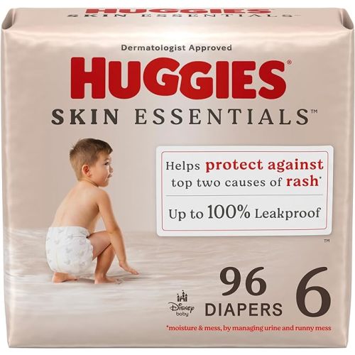Huggies Size Newborn Diapers, Skin Essentials Baby Diapers, Size Newborn (6-9 lbs), 76 Count, Packaging May Vary