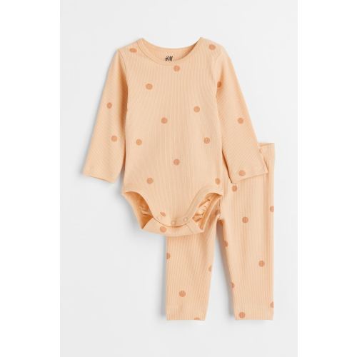 Ribbed Cotton Set, Apricot/dotted