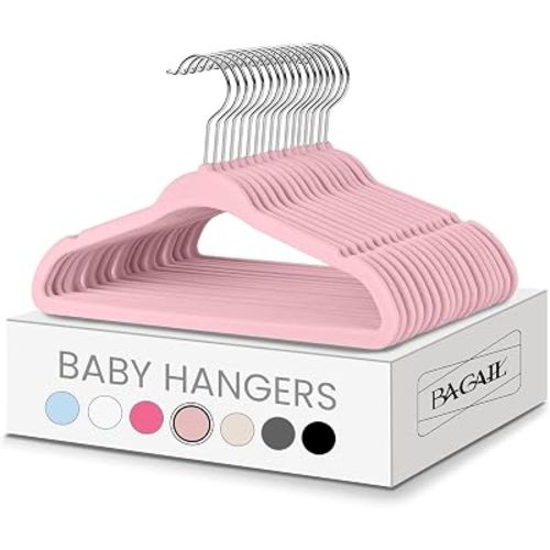 BAGAIL 50 Pack Kids Velvet Hangers 11 Inches Children's Clothes Hangers Non-Slip Baby Hangers for Infant/Toddler (Blush Pink)