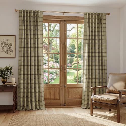 NICETOWN Burlap Farmhouse Buffalo Plaid Curtains 2 Panels 84 Inch Long Plaid 100% Blackout Buffalo Check Pattern Bedroom, 52"x84" Rod Pocket Back Tab Gingham Curtains
