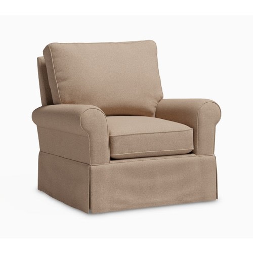 Comfort Upholstered Stationary Glider Performance Heathered Basketweave Latte