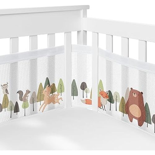 Sweet Jojo Designs + BreathableBaby Woodland Animals Boy, Girl, Unisex/Gender Neutral Breathable Mesh Crib Liner Baby and Infant - Green, Watercolor, Forest Animal Friends, Bear, Deer, Woodsy Pals