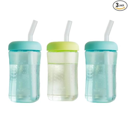 The First Years Squeeze & Sip Toddler Straw Cups - Squeezable Transition Sippy Cup with Silicone Straw - Toddler Feeding Supplies - 7 Oz - 3 Count - Ages 6 Months and Up
