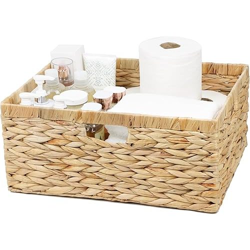 Jumbo Wicker Basket, Rectangular Wicker Baskets for Storage, Water Hyacinth Extra Large Storage Baskets, Shelf Basket with Built-in Handles-1 Pack
