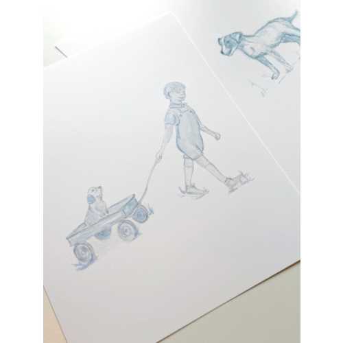 Snips and Snails Toile Hand Painted Watercolor Print with Mat- Best Friends