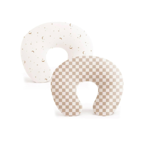 Konssy 2 Pack Nursing Pillow Covers, Stretchy and Soft Nursing Cover for Breastfeeding Pillows, Pillow Slipcover for Baby Girls Boys Newborn (Moon,Coffee Check)