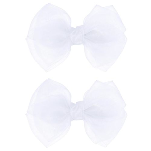 Mesh Hair Bows Clip White 4" Organza Double Tulle Bow Barrettes Alligator Pins for Teens Toddler Flower Girls Wedding Pageant Communion Birthday Party Dress Decorative Accessories