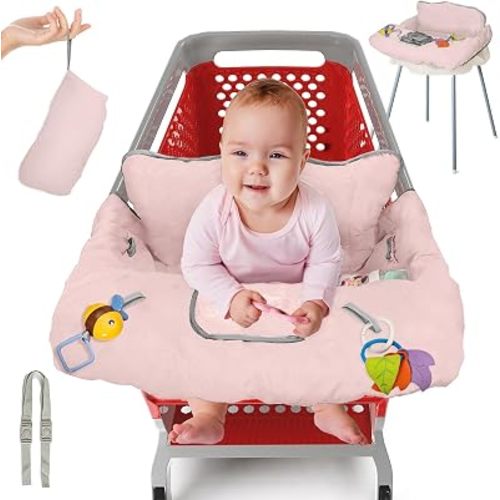 PILLANI Shopping Cart Seat for Baby, High Chair Cover for Restaurant Seat - Grocery Cart Cover for Baby Girl and Boy, Comfortable Cotton Buggy Covers for Babies - Padded Baby Shopping Cart Seat
