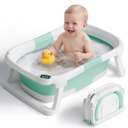 Collapsible Baby Bathtub with Thermometer, 0-36 Months, Turquoise