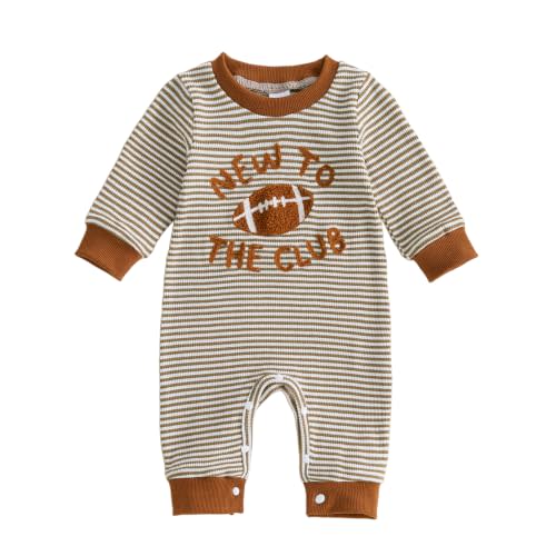 Baby Boy Long Sleeve Jumpsuit Romper Football Hunting Outfit Fall Clothes | Crew neck, Waffle Baby Boy Romper, Football/Duck Embroidery, ribbed trim, full length, One Piece Outfits