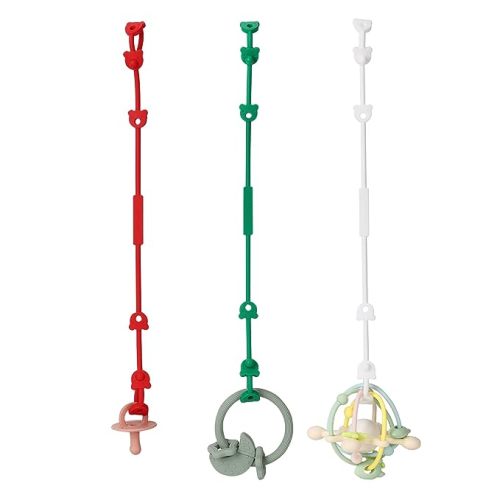4 Pack Toy Safety Straps, Stretchable Silicone Pacifier Chains, Adjustable Baby Bottle Toy Teethers Harness Strollers Straps for High Chair, Hanging Baskets, Cribs, Car Seat, Shopping Trolley