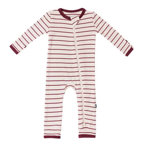Ribbed Zipper Romper in Burgundy Stripe