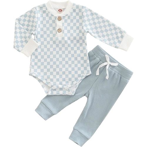 Newborn Baby Boy Girl Clothes Ribbed Knitted Cotton Long Sleeve Romper Long Pants Solid Color Fall Winter Outfits