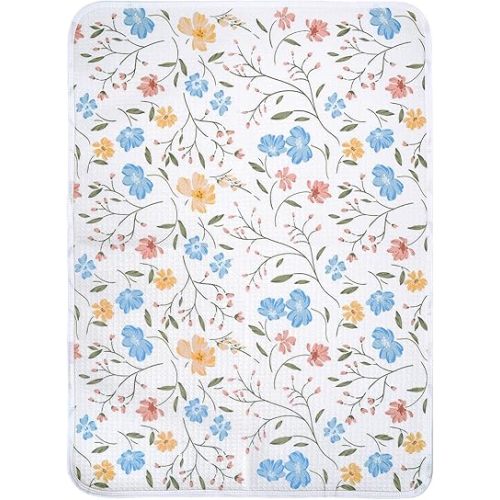 haakaa Waterproof Changing Pad Liners, 100% Cotton, Soft & Breathable (1pc, 19.5" x 27.5" Garden Flow)