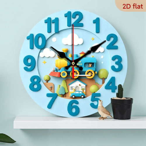 A 10-inch 2D flat "Cartoon Little Train" themed wooden circular wall clock, suitable for decoration in bedrooms, living rooms and offices. It is an ideal gift for Christmas and New Year.