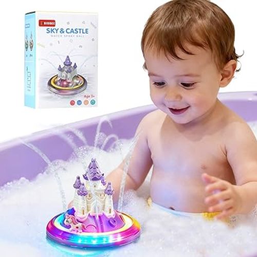 Light up Baby Bath Toys Birthday Gifts- LED Color-Changing Lights & Automatic Water Spray, Fun Bathtub Water Toys for Kids Ages 1-3 Toddlers, Purple