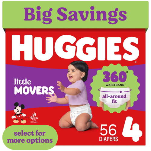 Huggies Little Movers 360° Pull On Diapers with 360° Waistband, Size 4 (22-37 lbs), 56 Count (Select for More)