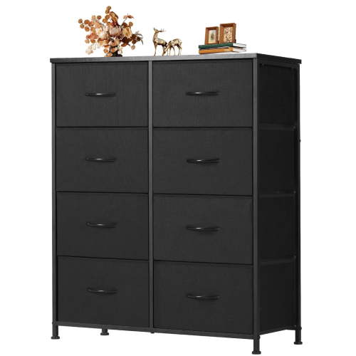 JIOABL 8 Drawer Chest Organizer with Fabric Bins, Dresser for Bedroom, Tall Steel Frame, Black