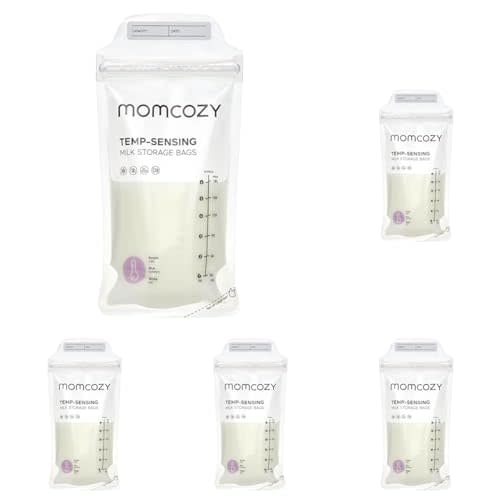 Momcozy Breastmilk Storing Bags, Temp-Sensing Discoloration Milk Storing Bags for Breastfeeding, Disposable Milk Storage Bag with 6 Ounce Self Standing, No-Leak Milk Freezer Storage Pouches, 50pcs
