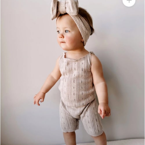 Pointelle Romper - Heather Beige: 0-3 Months