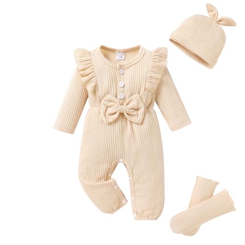YOUNGER TREE Baby Girl Clothes Newborn Infant Ruffle Romper Long Sleeve Sweater Jumpsuit Hat Socks Toddler Fall Winter Outfit