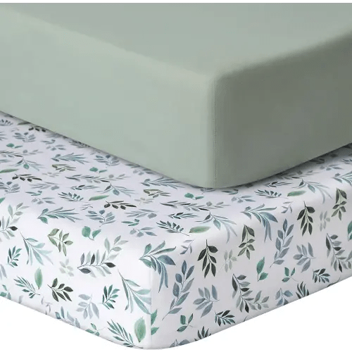 Baby Crib Sheets for Boys Girls, 2 Pack Fitted Crib Sheet for Standard Crib and Toddler Mattress, Soft Microfiber Baby Sheet 52x28x8in (Leaf & Green)
