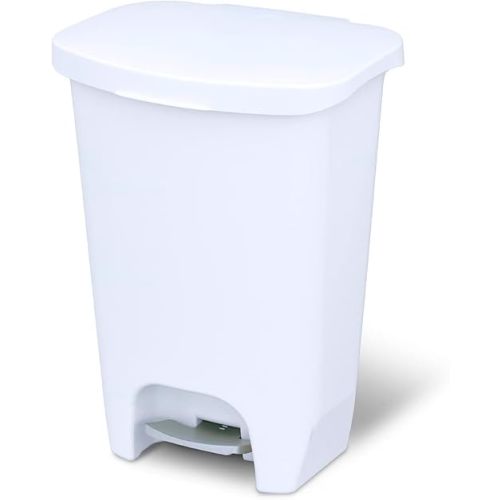 Glad 13 Gallon Trash Can | Plastic Kitchen Waste Bin with Odor Protection of Lid | Hands Free with Step On Foot Pedal and Garbage Bag Rings, 13 Gallon, White