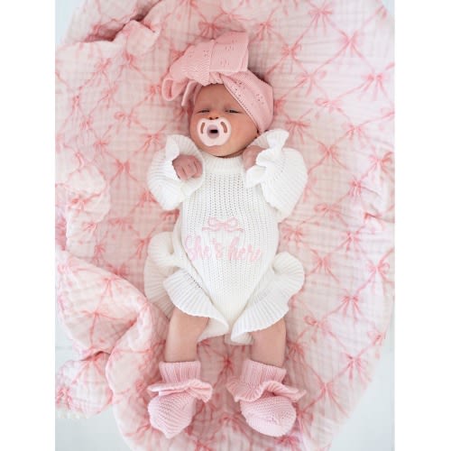 She’s Here Outfit, Newborn Baby Girl Romper, Ruffle Romper, Newborn Coming Home Outfit, Baby Girl Sweater Romper, Baby Announcement outfit