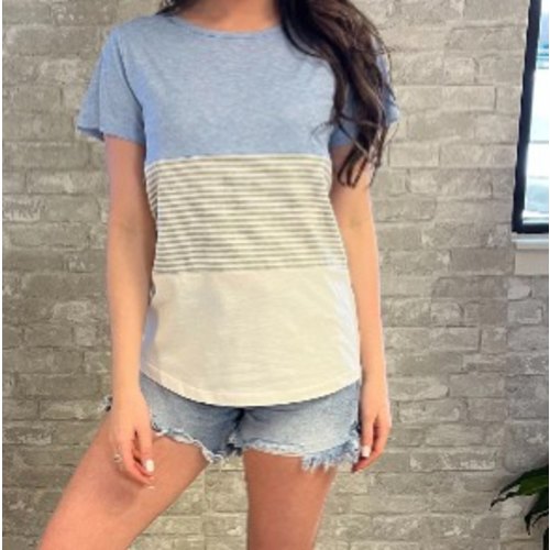 Nursing T-Shirt- 3 Block Colorblock- Blue