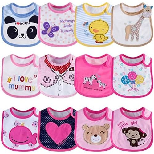 Lictin Baby Bibs 12 pcs Unisex Waterproof Baby Bibs, Waterproof Layer Absorbent Teething Dribble Drool Bibs for Boys Girls