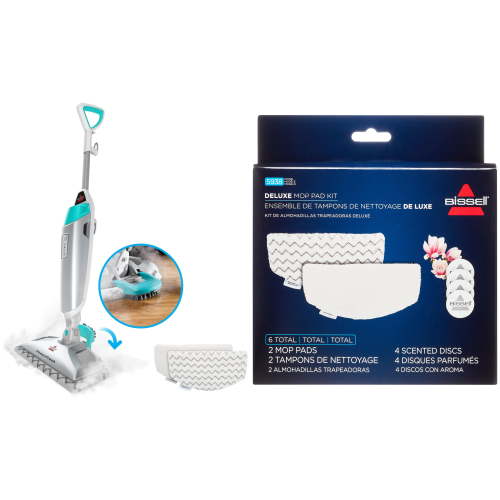 BISSELL PowerFresh Scrubbing and Sanitizing Steam Mop 19405 & Bissell PowerFresh Home Cleaning Kit with 2 Steam Mop Pads and 4 Fragrance Discs