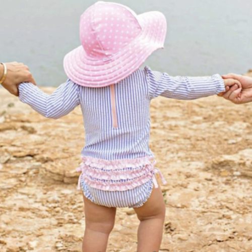 Seersucker Long Sleeve Rash Guard One Piece | RuffleButts & RuggedButts