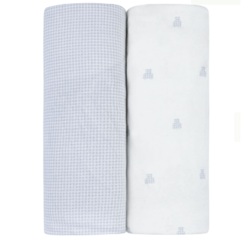 Pack n Play Sheets – Blue - Gingham Bear Collection
