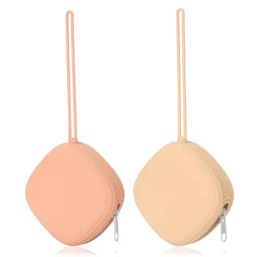 Silicone Pacifier Holder Case, Baby Binky Silicone Cover Pouch, Silicone Pacifier Storage Case for Diaper Bag, 2 Pack (Muted, Apricot)