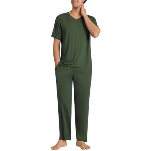 Latuza Men's Soft Pajama Set Viscose Short Sleeves Top with Pants