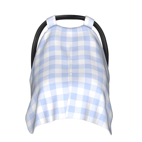 WuDigaY Seamless Light Blue Gingham Plaid Baby Car Seat Sunshade Cover, Newborn Multifunctional Care Cover