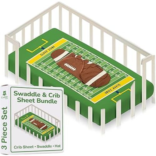 Cuddle Club Newborn Swaddle Gift Set – Includes Swaddle Blanket, Hat & Crib Sheet in Fun Styles – For Baby Boys & Girls