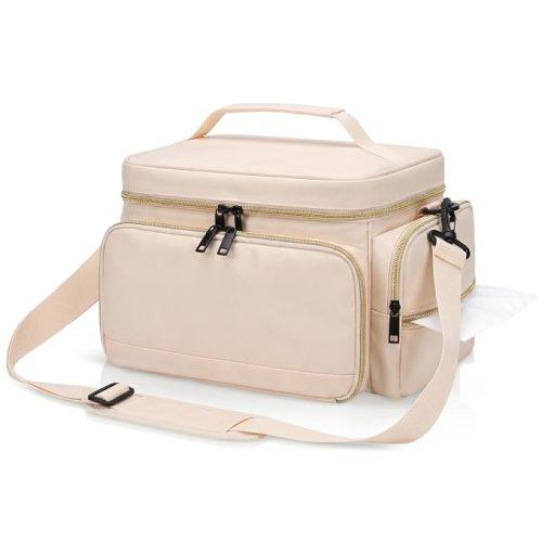 Breast Pump Bag Compatible with Spectra S1 and S2, Pumping Bag | Portable Pump Carrying Case with Waterproof Mat for Pump Accessories, Used for Work, Travel and Family, Beige