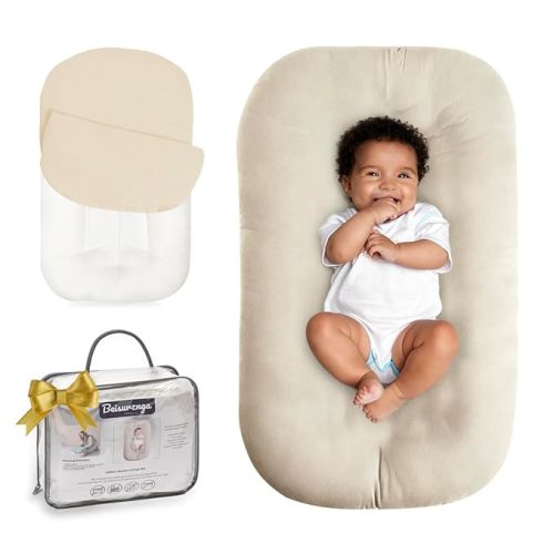 Baby Lounger for Newborn - Snuggle Cozy Me Lounger | Breathable Soft Cotton, 0-24 Months Portable Playtime Baby Nest, Newborn Baby Essentials Gifts- Coffee (1 Lounger + 1 Cover)