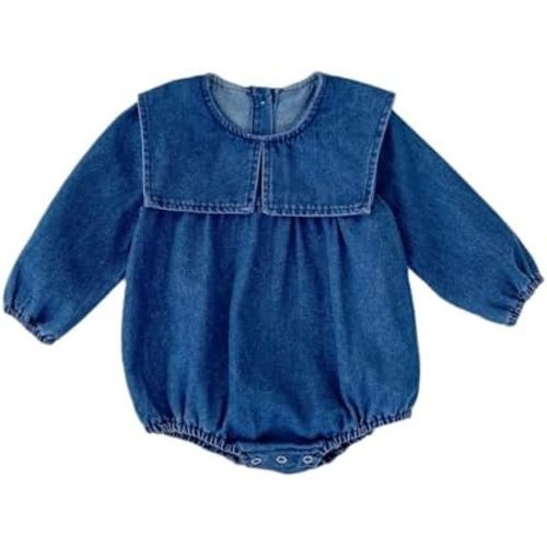 HOOLCHEAN Baby Girls Denim Romper with Cute Big Collar – Spring/Fall – Runs Large, Size Down