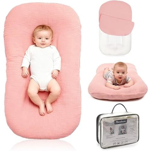 Baby Lounger - Snuggle Cozy Me Infant Lounger for Newborns | Breathable & Soft, Portable Awake-Time Pad, Essential Baby Gift (Lounger Cover Included)