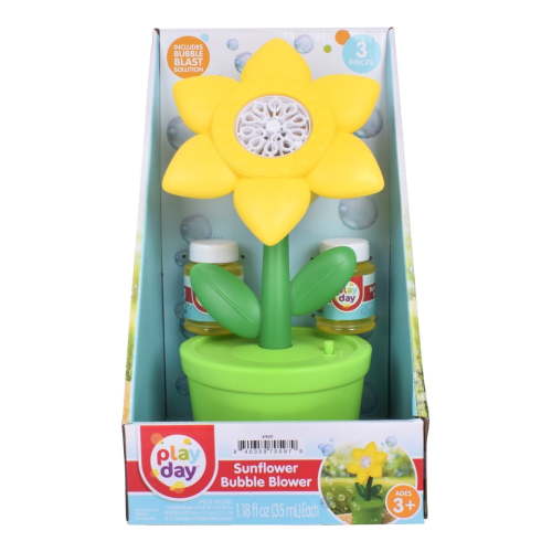 Play Day Bubble Sunflower Bubble Blowing Toy, Children Ages 3+ (Requires 3 AA Batteries)