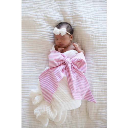 Personalized Newborn Bow Sash | Seersucker