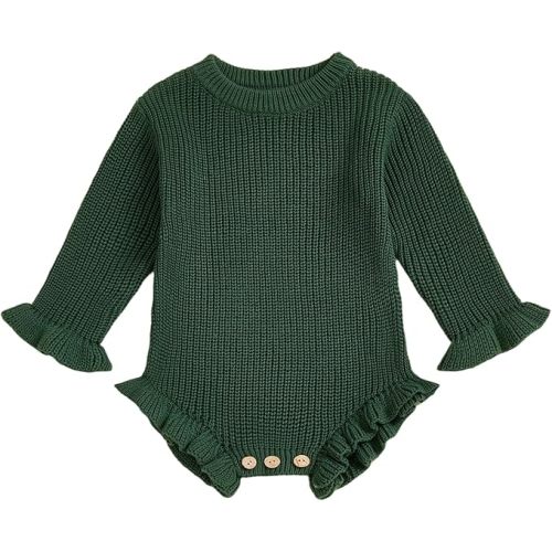 Mubineo Baby Girl Fall Winter Clothes Basic Plain Cute Sweater Romper Outfit Pullover Ruffle Long Sleeve Newborn Outfits
